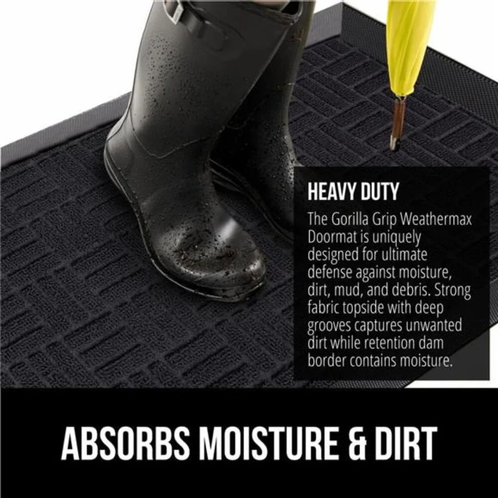 100% Waterproof All-Season WeatherMax Doormat, Durable Natural Rubber, Stain